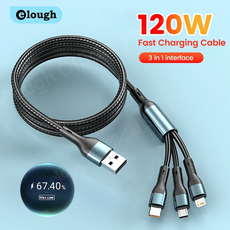 Elough 120W 3 in 1 USB   ̺,  Realme Ｚ ȭ P50 ޴, ũ USB CŸ ̺, 5A USB C  ڵ
